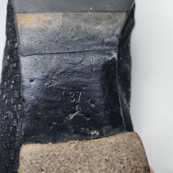 Chanel Glitter Tweed Ballet Flats Black Grosgrain Cap Toe Bow 37 Made in Italy - Picture 16 of 16